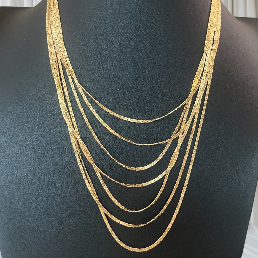 Vintage Monet 70's Multi 7 Layer Strand Graduated Gold Toned Necklace 16"